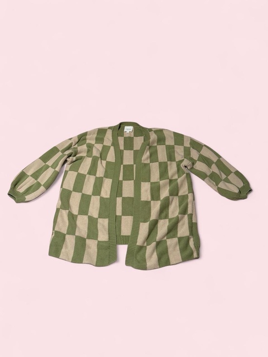 Le Lis Sweaters - Le Lis Olive Green and Beige Checker Knit Cardigan